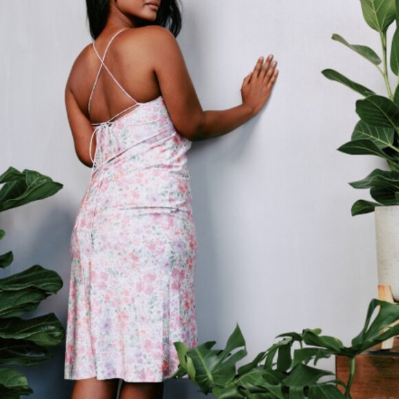 Kilo Brava Floral Satin Cowl Neck Midi Slip Dress Size XL - Picture 3 of 16